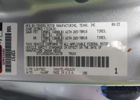 2024 Toyota Tundra Sr5 4Wd z USA, uszkodzony, nr VIN 5TFLA5DB1RX132370